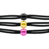 Black cord with colorful beads on a white background